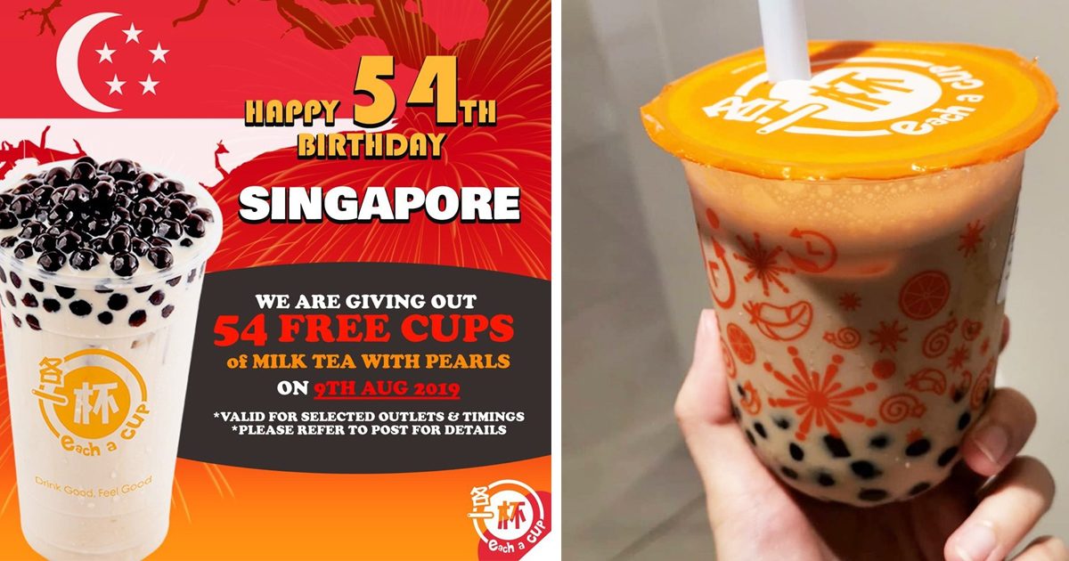 Each a cup Singapore giving free pearl milk tea today from 3pm