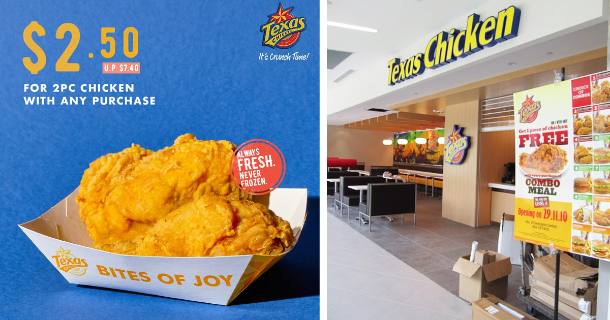 Texas Chicken deal: S$2.50 for two piece chicken with any purchase