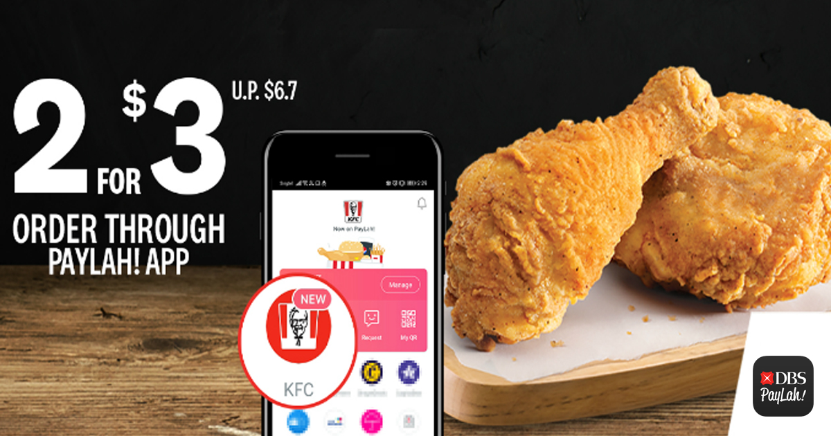 KFC Singapore offering 2 piece chicken meal for S$3, till 14 August 2020