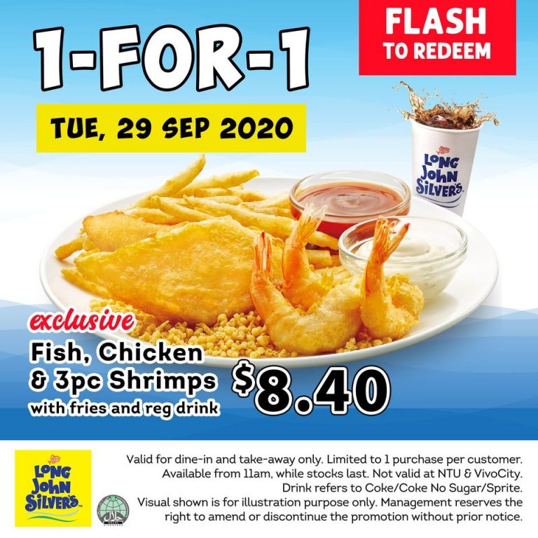 Long John Silver's offers 1-For-1 Fish, Chicken & 3pcs Shrimps meal ...