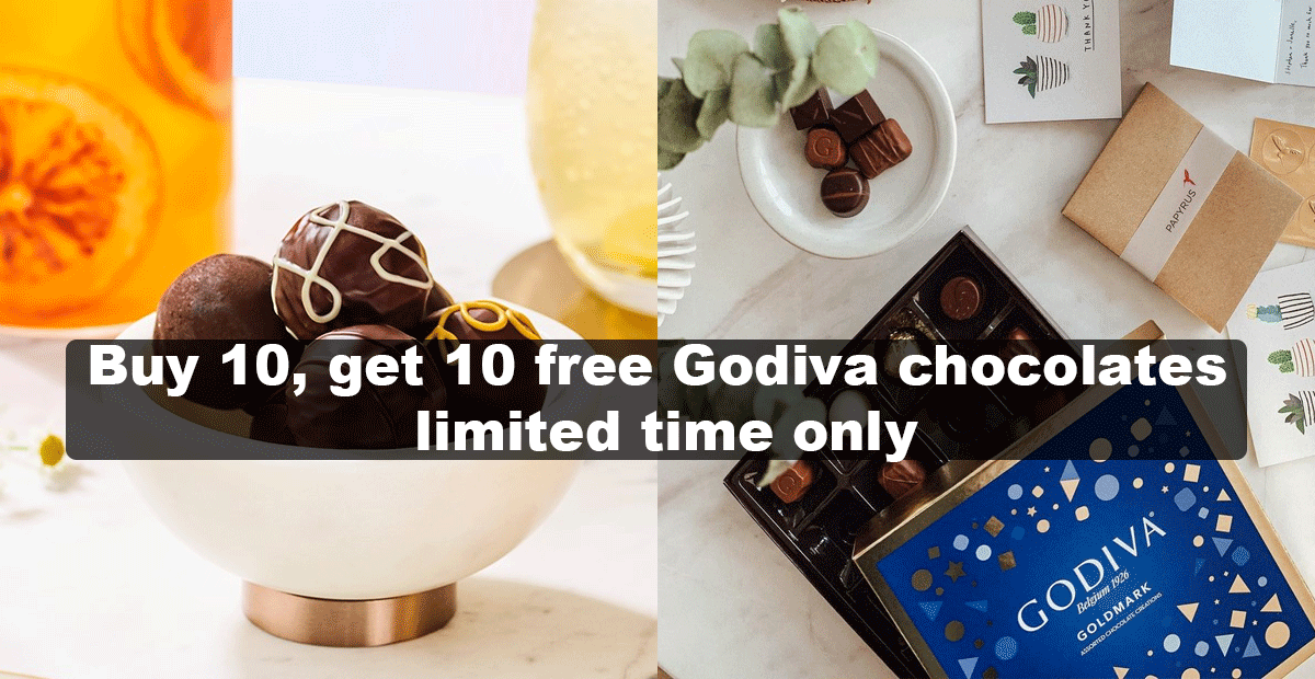 Buy 10 Godiva chocolates and get 10 free, with a wide range of flavours to choose from