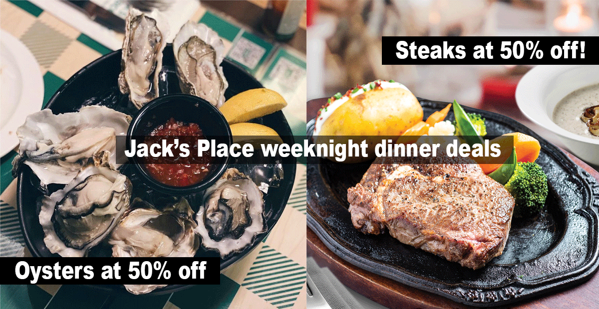 Enjoy up to 50% off weeknight dine-in dinner deals at Jack’s Place Singapore, with daily different menus