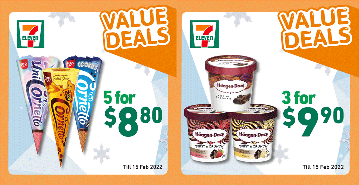 7 Eleven offers 5 Cornettos for $8.80 and other Magnum and HÄAGEN-DAZS promotions, till 15 February 2022