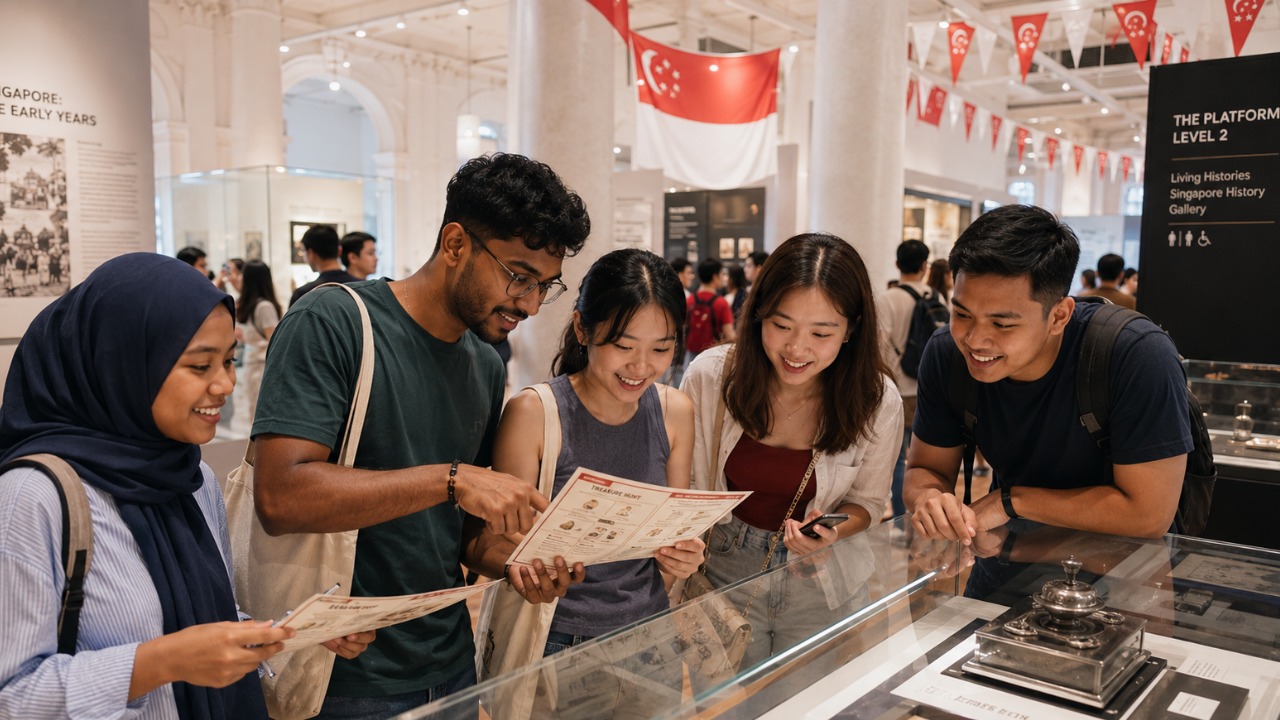 Participants completing the SG Decoded treasure hunt at the National Museum