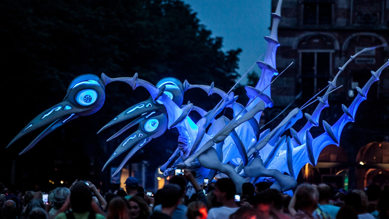 Giant illuminated Birdmen roaming Singapore Night Festival