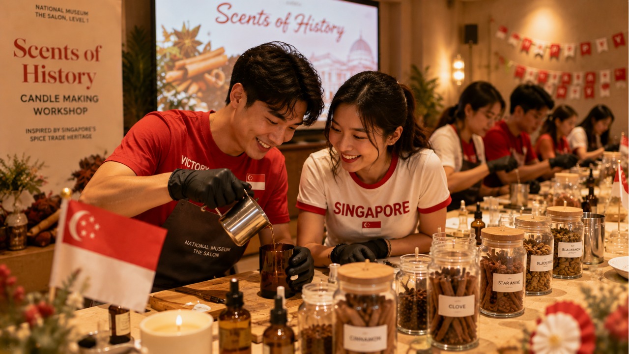 Participants making scented candles inspired by Singapore's historic spice trade