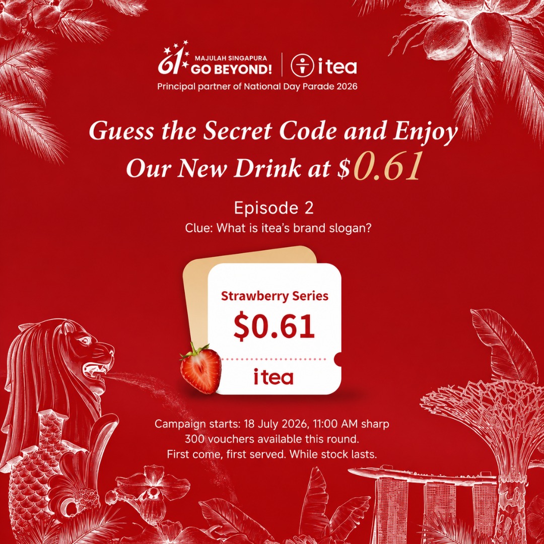 itea SG61 secret-code promotion offering strawberry drinks for S$0.61